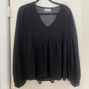 urban outfitters black babydoll shirt with see-through back, size s
